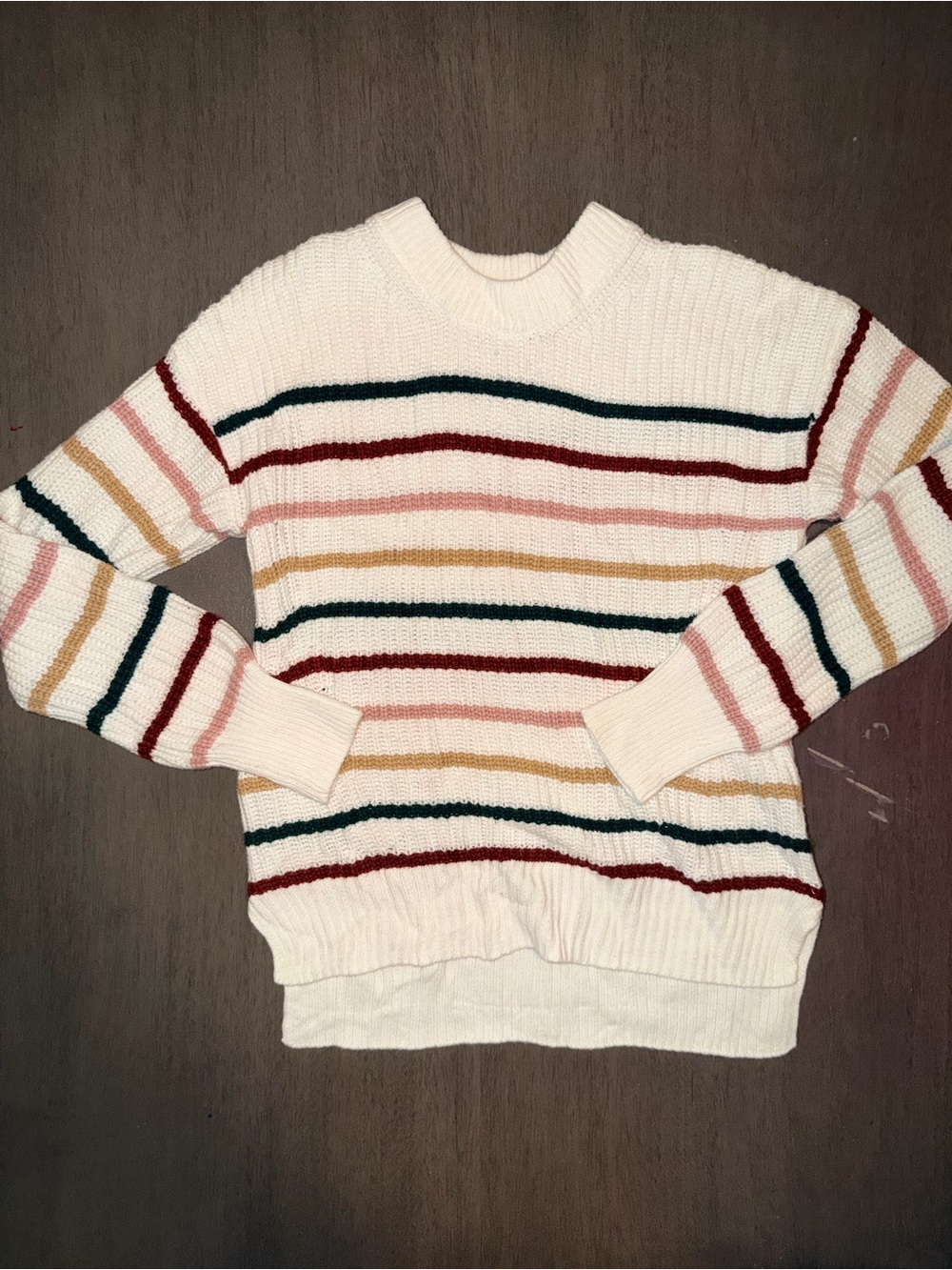 Cream Striped Crewneck Sweater - Women